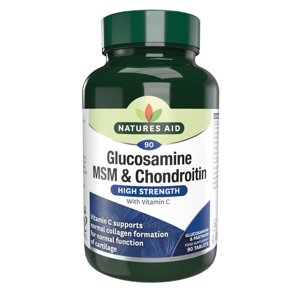 Natures Aid Glucosamine MSM & Chondroitin 500 mg, 90 Tablets | Glucosamine, MSM & Chondroitin with Vitamin C