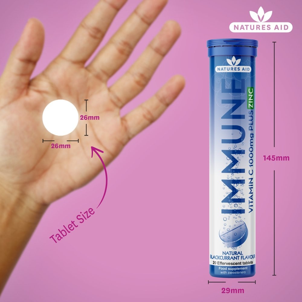 Natures Aid Immune Vitamin C 1000mg + Zinc 1000 mg, 20 Effervescent Tablets | Blackcurrant Effervescent Vitamin C & Zinc – product photo