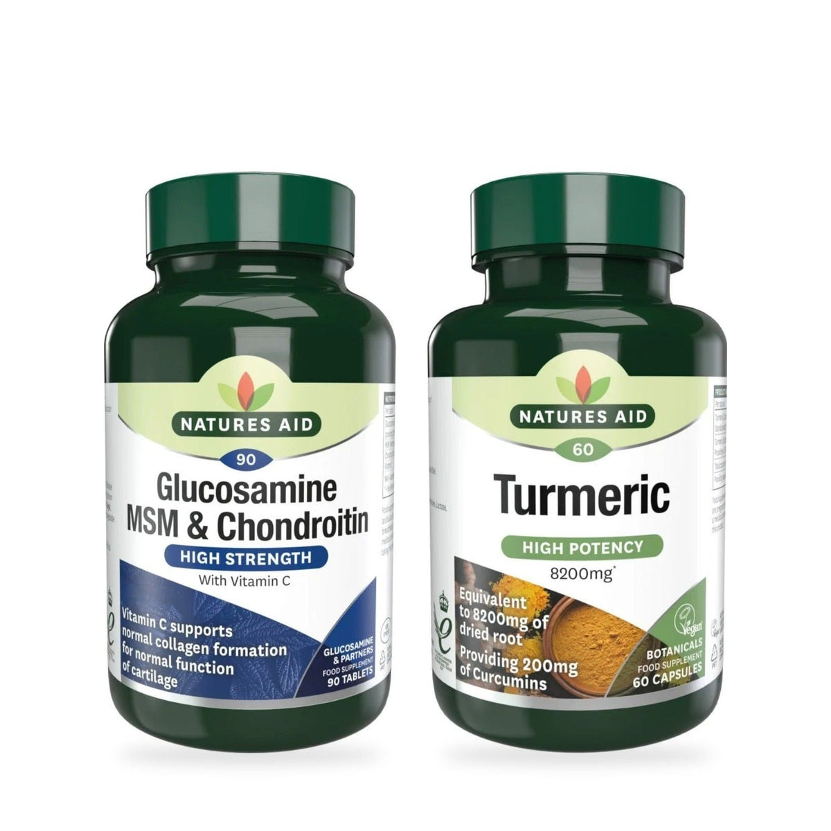 Natures Aid Joint Care Duo Bundle | Glucosamine MSM & Chondroitin + Turmeric 8200 mg