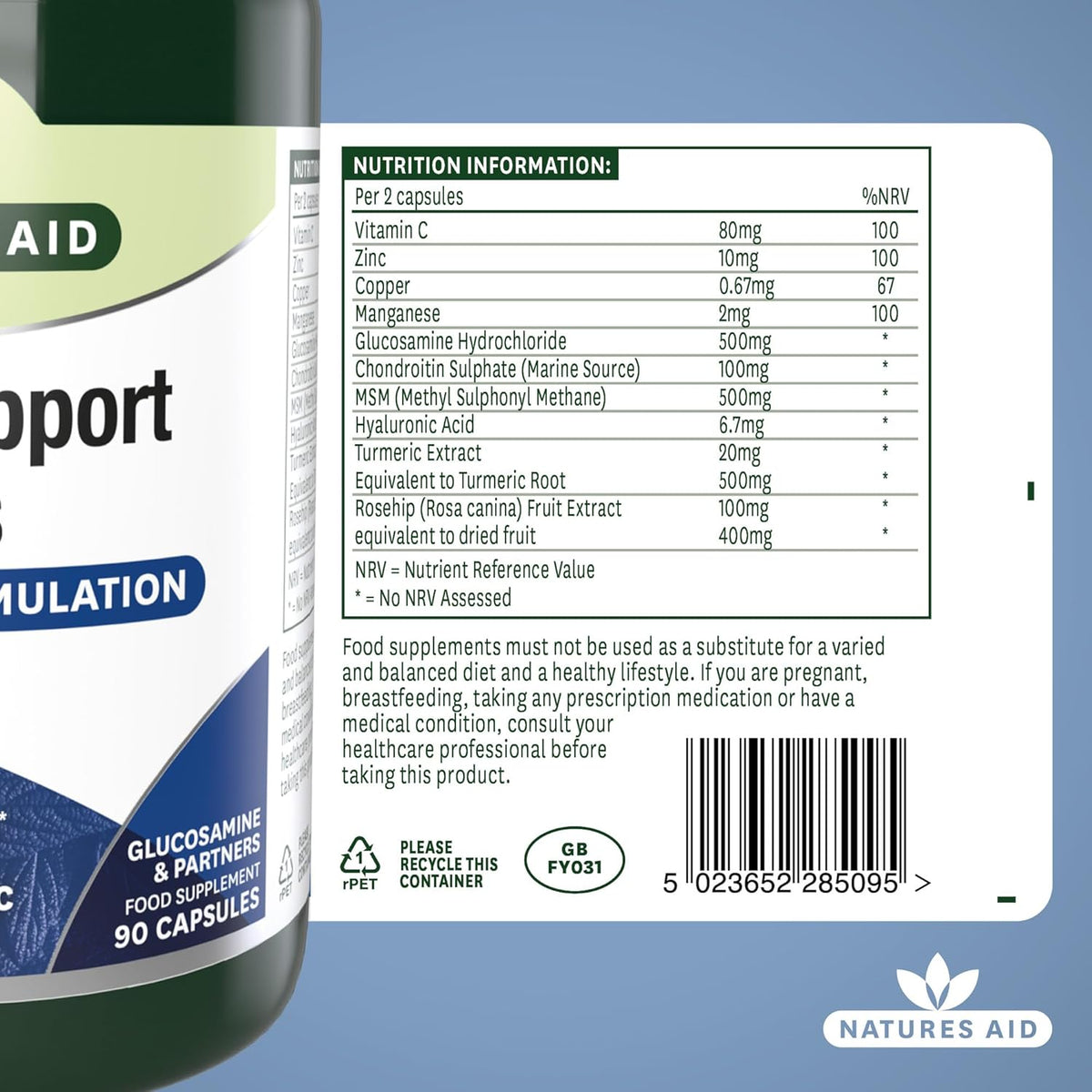 Natures Aid Joint Support Plus, 90 Capsules | Six Joint Nutrients in One Capsule – product photo