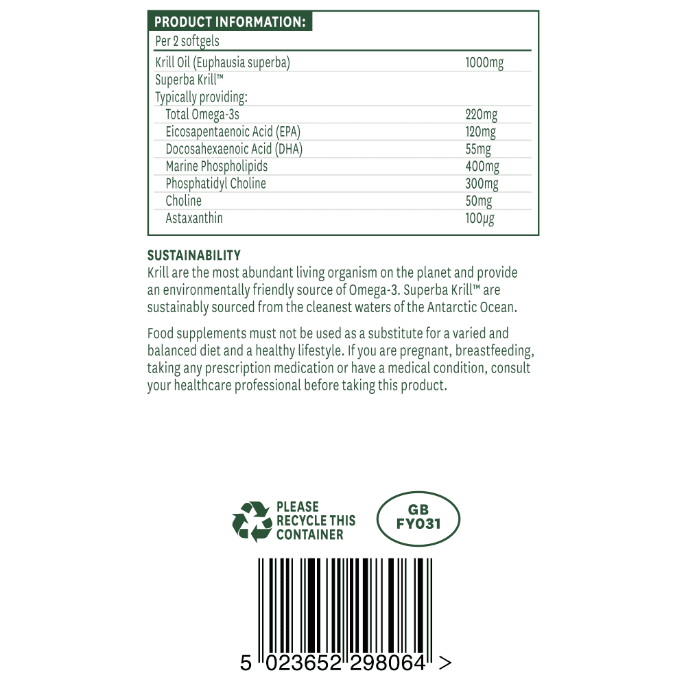 Natures Aid Krill Oil (Superba) 500 mg, 60 Softgels | Antarctic Krill Oil with Omega-3 & Astaxanthin – product photo