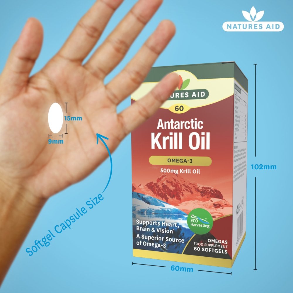 Natures Aid Krill Oil (Superba) 500 mg, 60 Softgels | Antarctic Krill Oil with Omega-3 & Astaxanthin – product photo