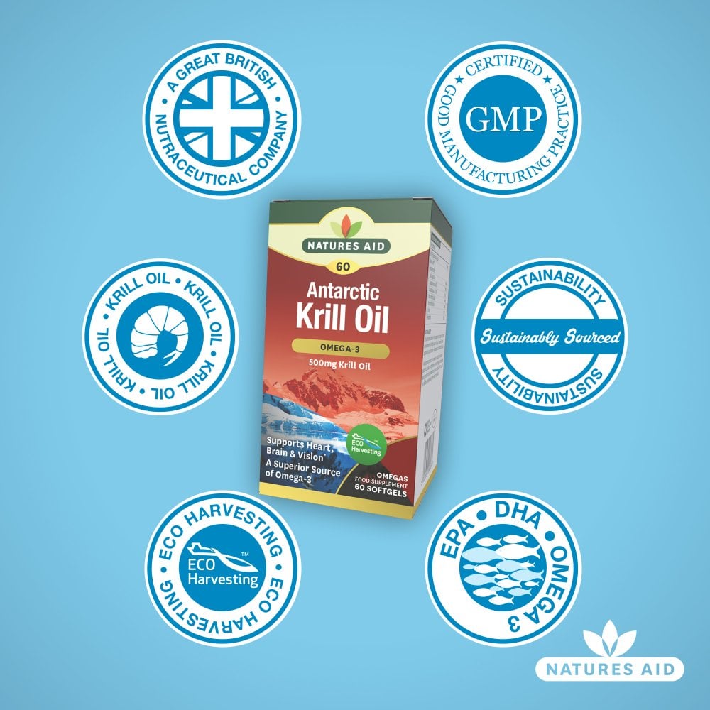 Natures Aid Krill Oil (Superba) 500 mg, 60 Softgels | Antarctic Krill Oil with Omega-3 & Astaxanthin – product photo