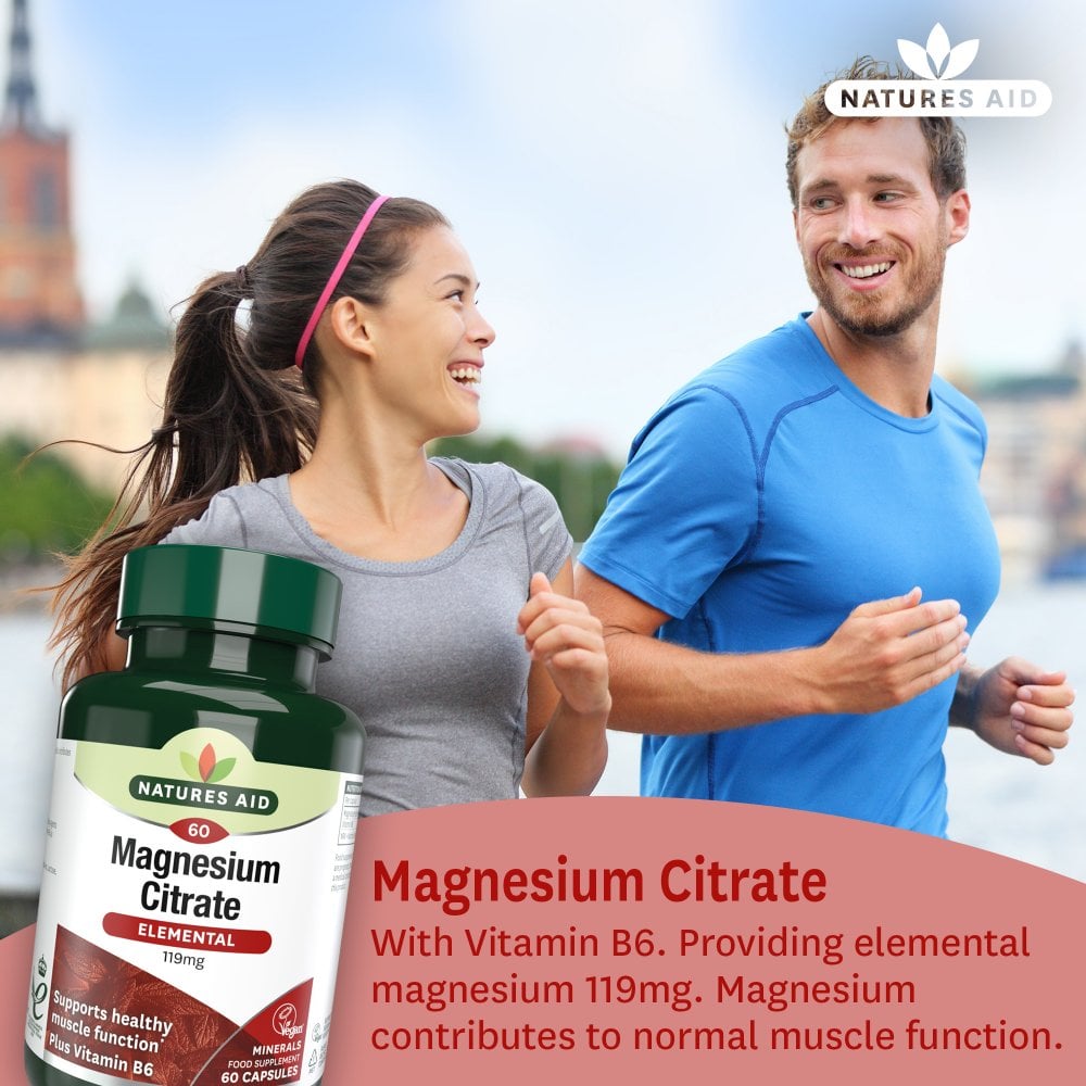 Natures Aid Magnesium Citrate 119 mg, 60 Vegetable Capsules | Magnesium Citrate with Vitamin B6 – product photo