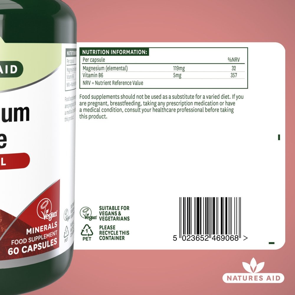 Natures Aid Magnesium Citrate 119 mg, 60 Vegetable Capsules | Magnesium Citrate with Vitamin B6 – product photo