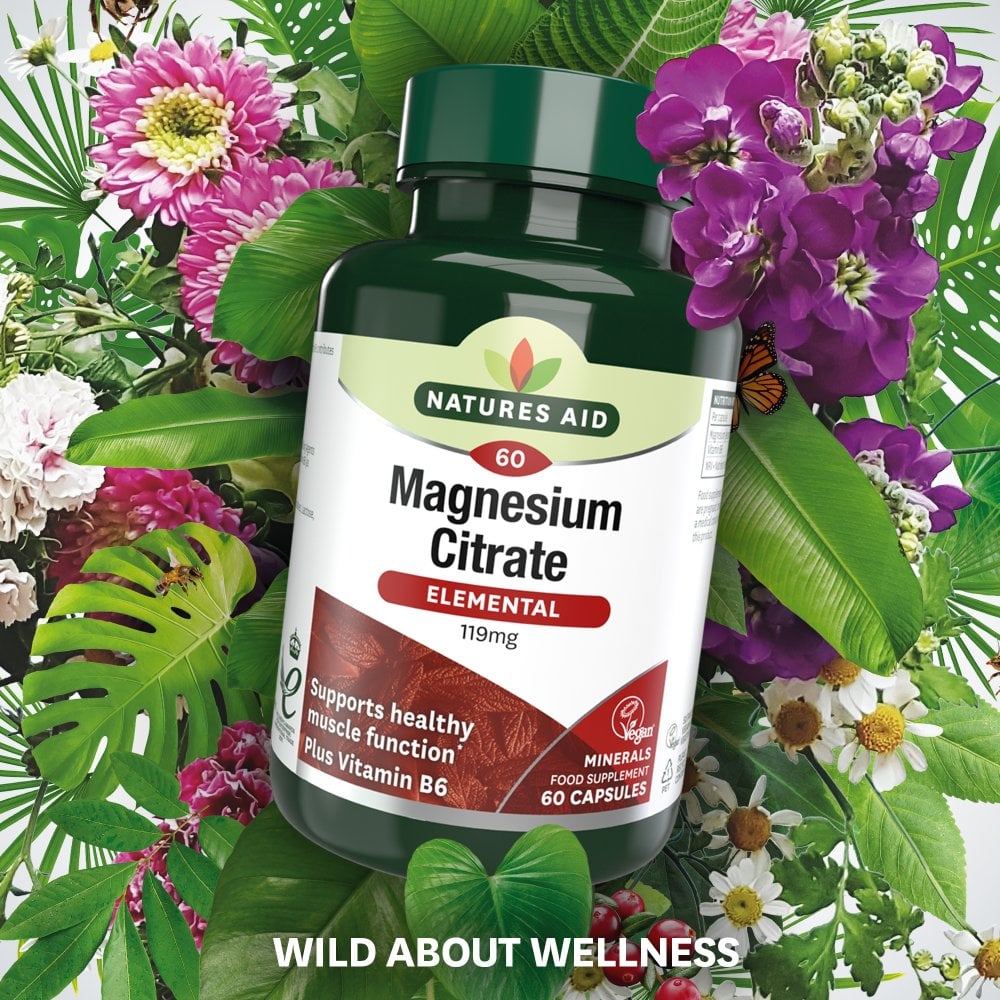 Natures Aid Magnesium Citrate 119 mg, 60 Vegetable Capsules | Magnesium Citrate with Vitamin B6 – product photo