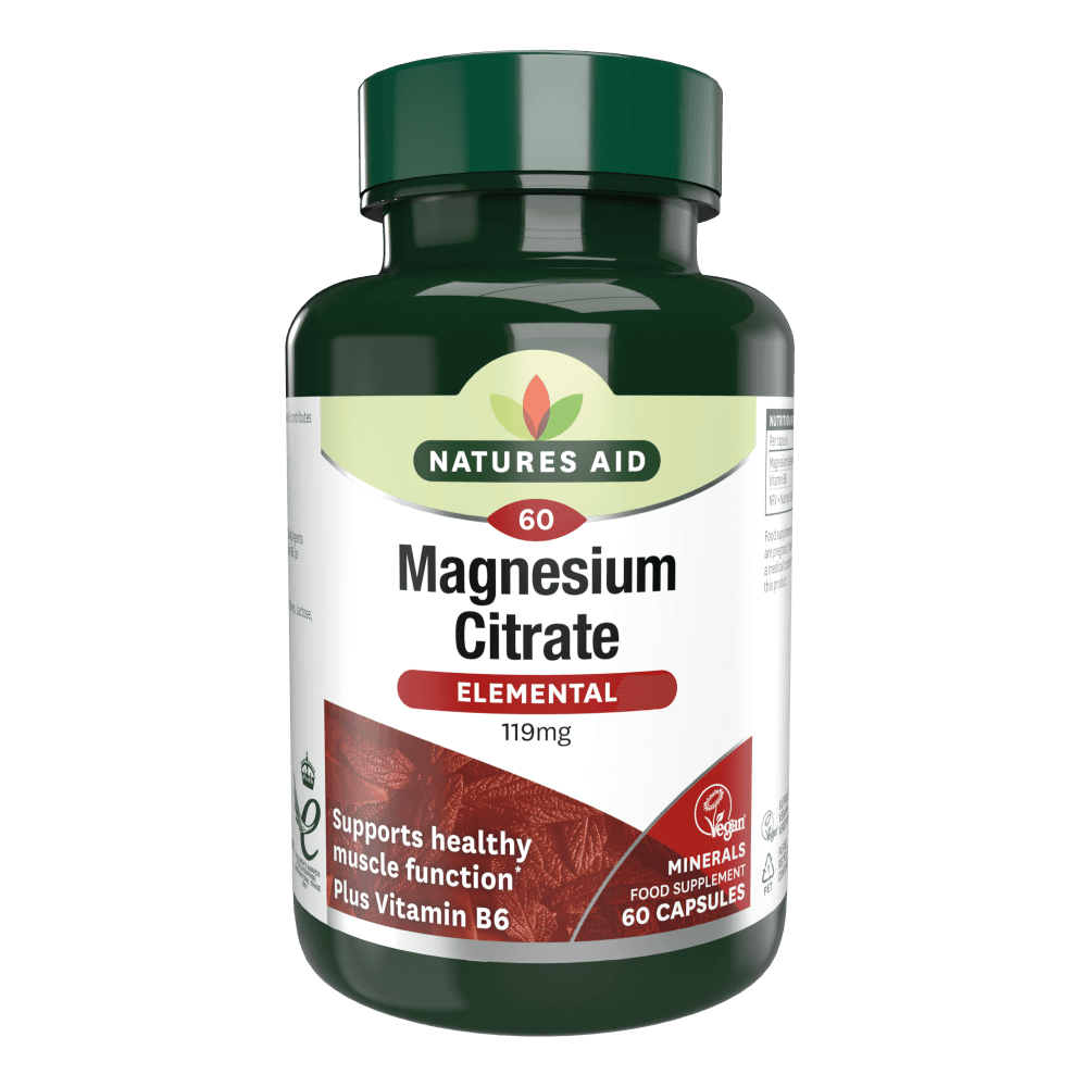 Natures Aid Magnesium Citrate 119 mg, 60 Vegetable Capsules | Magnesium Citrate with Vitamin B6