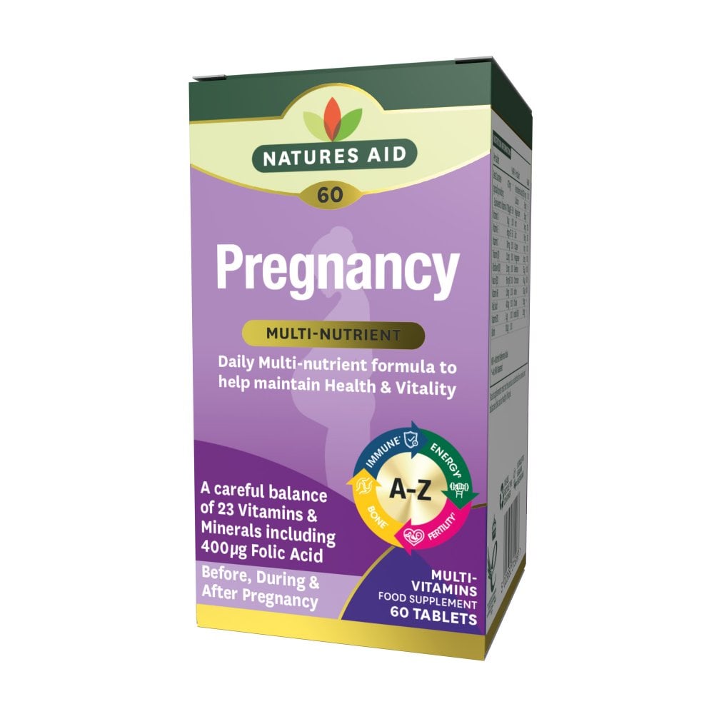 Natures Aid Pregnancy Multi-Vitamins & Minerals, 60 Tablets | 23 Nutrients for Before, During & After Pregnancy