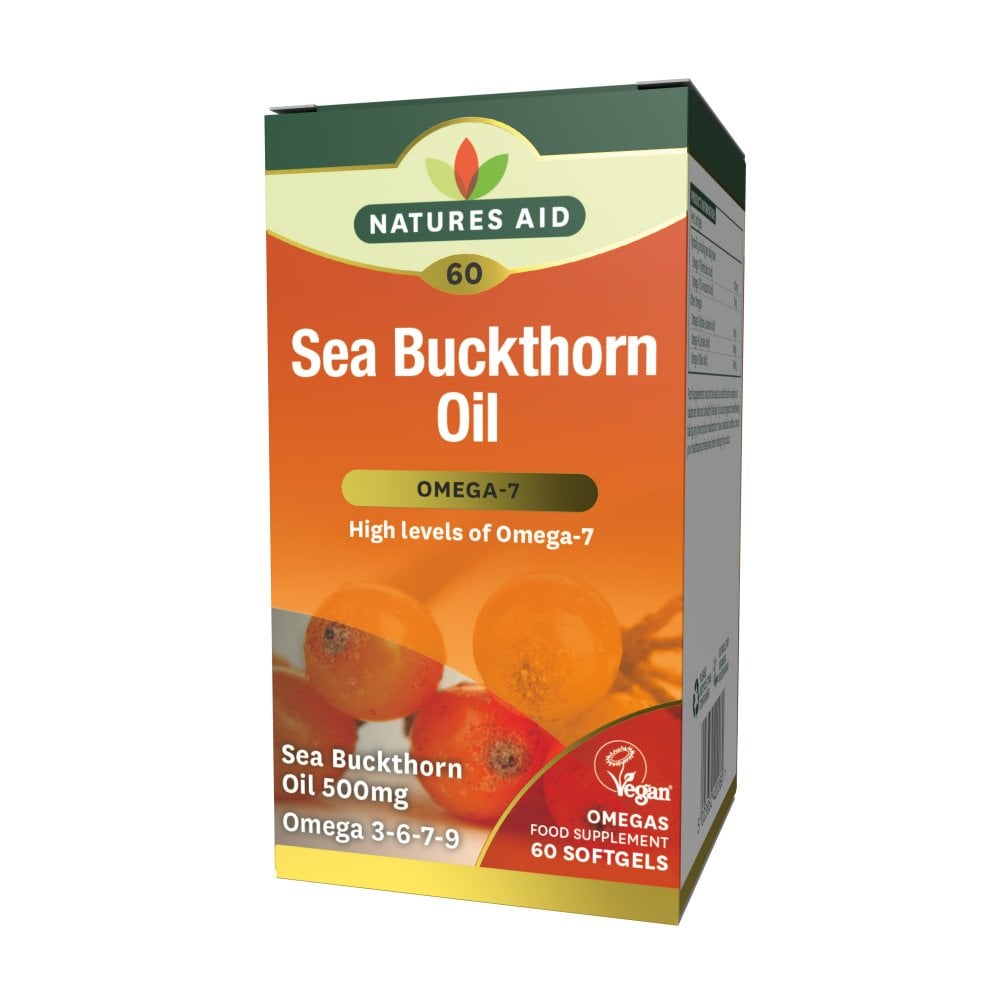 Natures Aid Sea Buckthorn Oil 500 mg, 60 Softgels | Plant Source of Omega-7