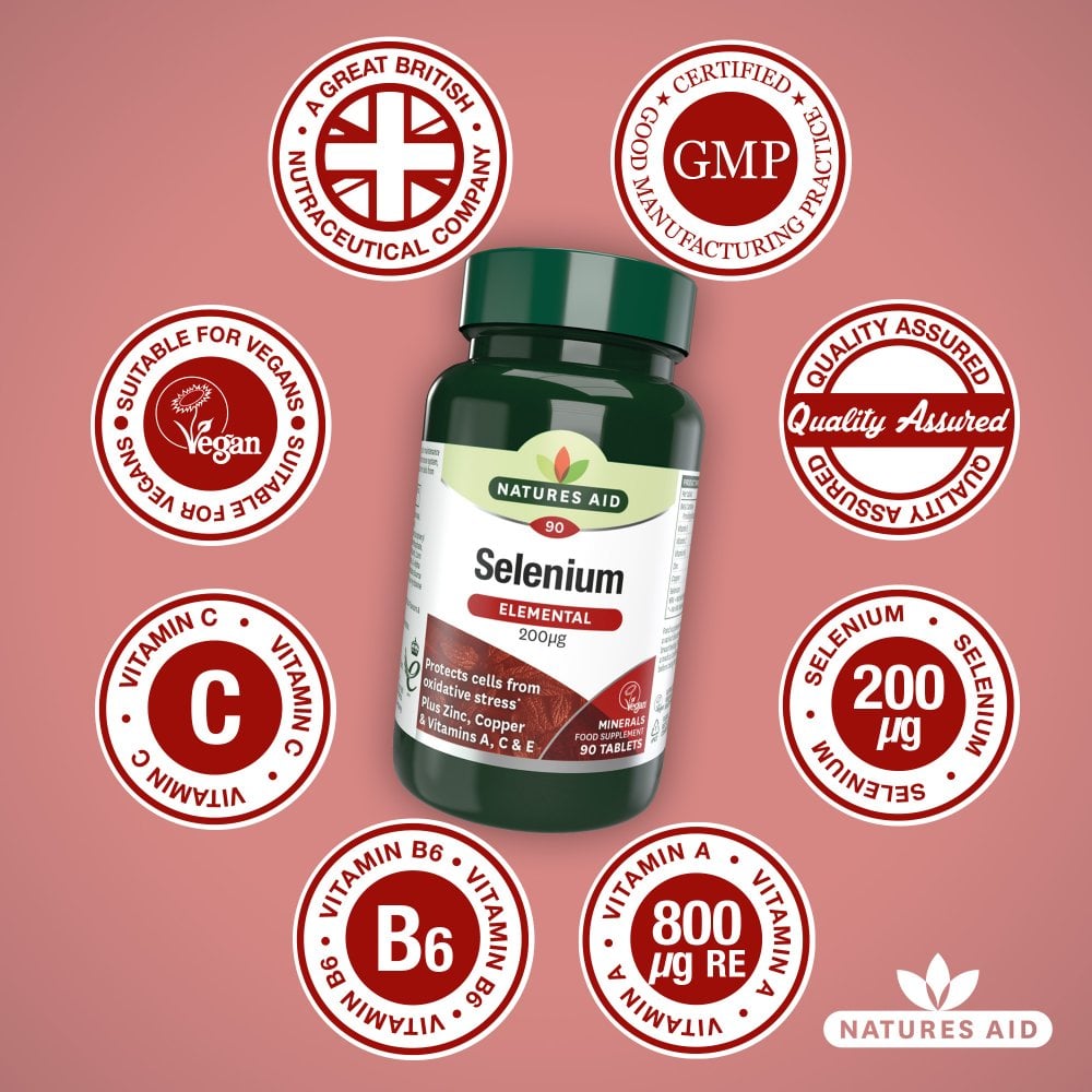 Natures Aid Selenium 200mcg 200 µg, 90 Tablets | Selenium with Antioxidant Vitamins – product photo