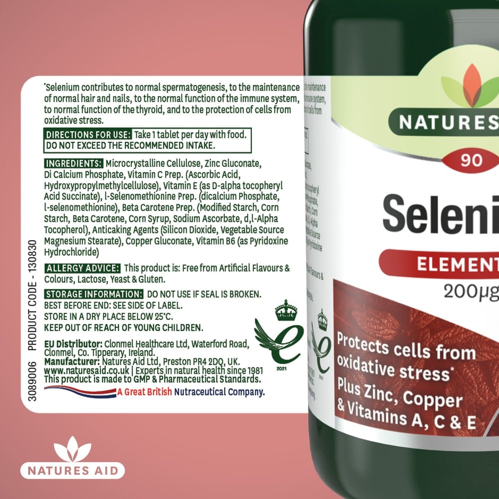 Natures Aid Selenium 200mcg 200 µg, 90 Tablets | Selenium with Antioxidant Vitamins – product photo