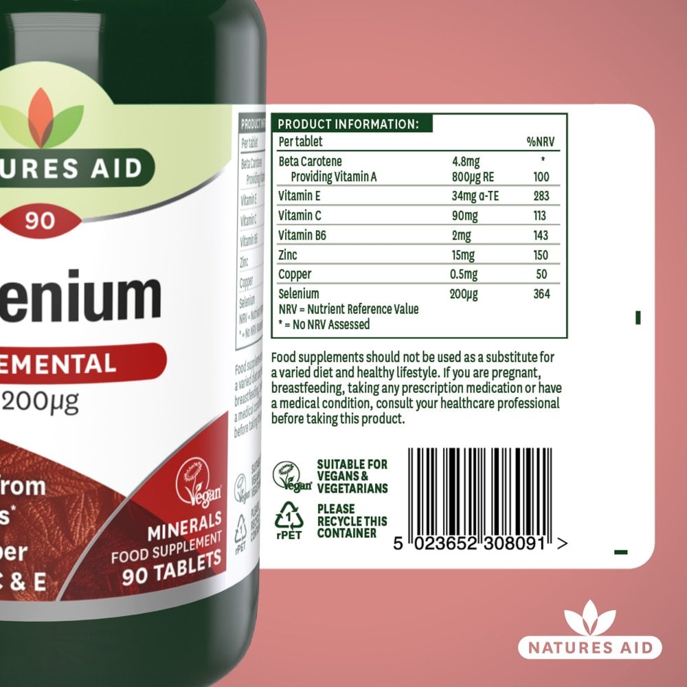 Natures Aid Selenium 200mcg 200 µg, 90 Tablets | Selenium with Antioxidant Vitamins – product photo