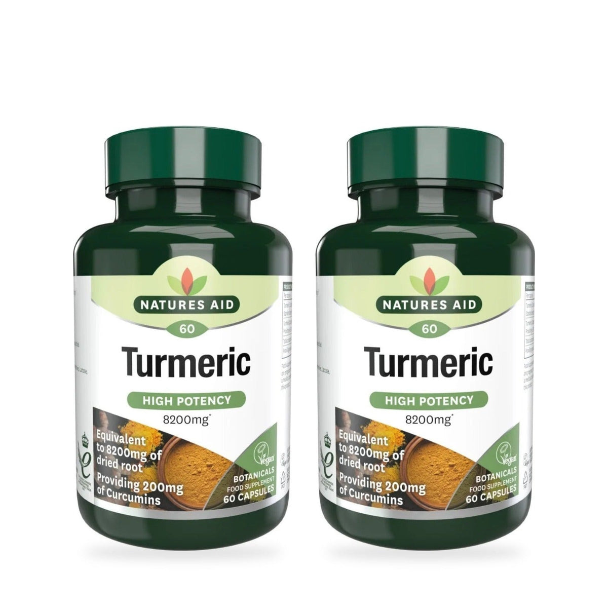 Natures Aid Turmeric High Potency 8200 mg, 60 Vegetable Capsules | 95% Curcumin Extract with Whole-Herb Turmeric (2-Pack)