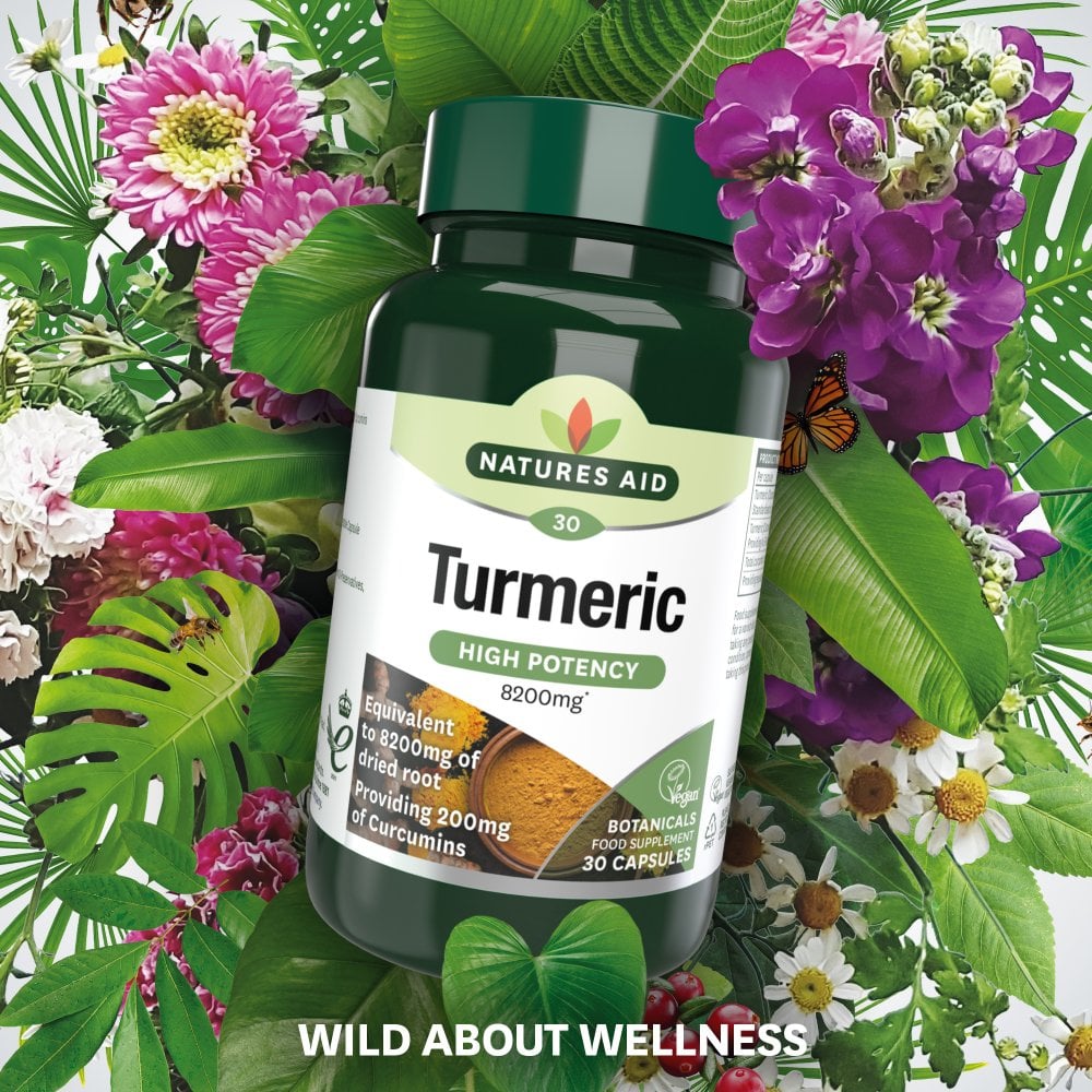 Natures Aid Turmeric High Potency 8200 mg, 60 Vegetable Capsules | 95% Curcumin Extract with Whole-Herb Turmeric – product photo