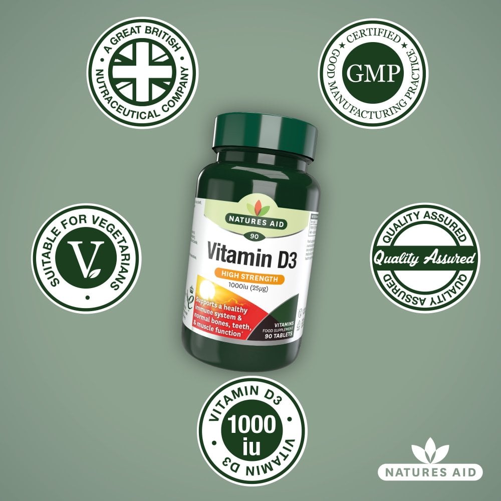 Natures Aid Vitamin D3 1000IU 1000 IU, 90 Tablets | Higher-Strength Vitamin D3 Tablet – product photo