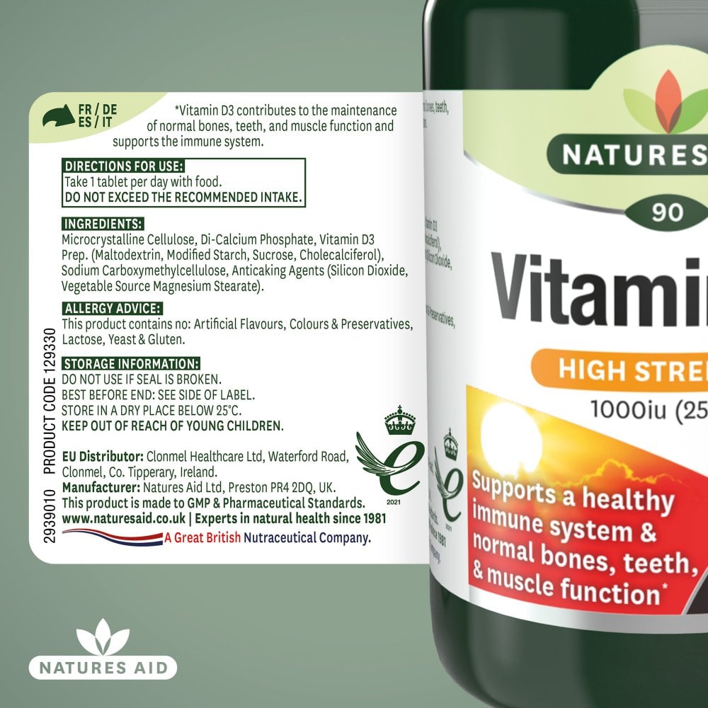 Natures Aid Vitamin D3 1000IU 1000 IU, 90 Tablets | Higher-Strength Vitamin D3 Tablet – product photo