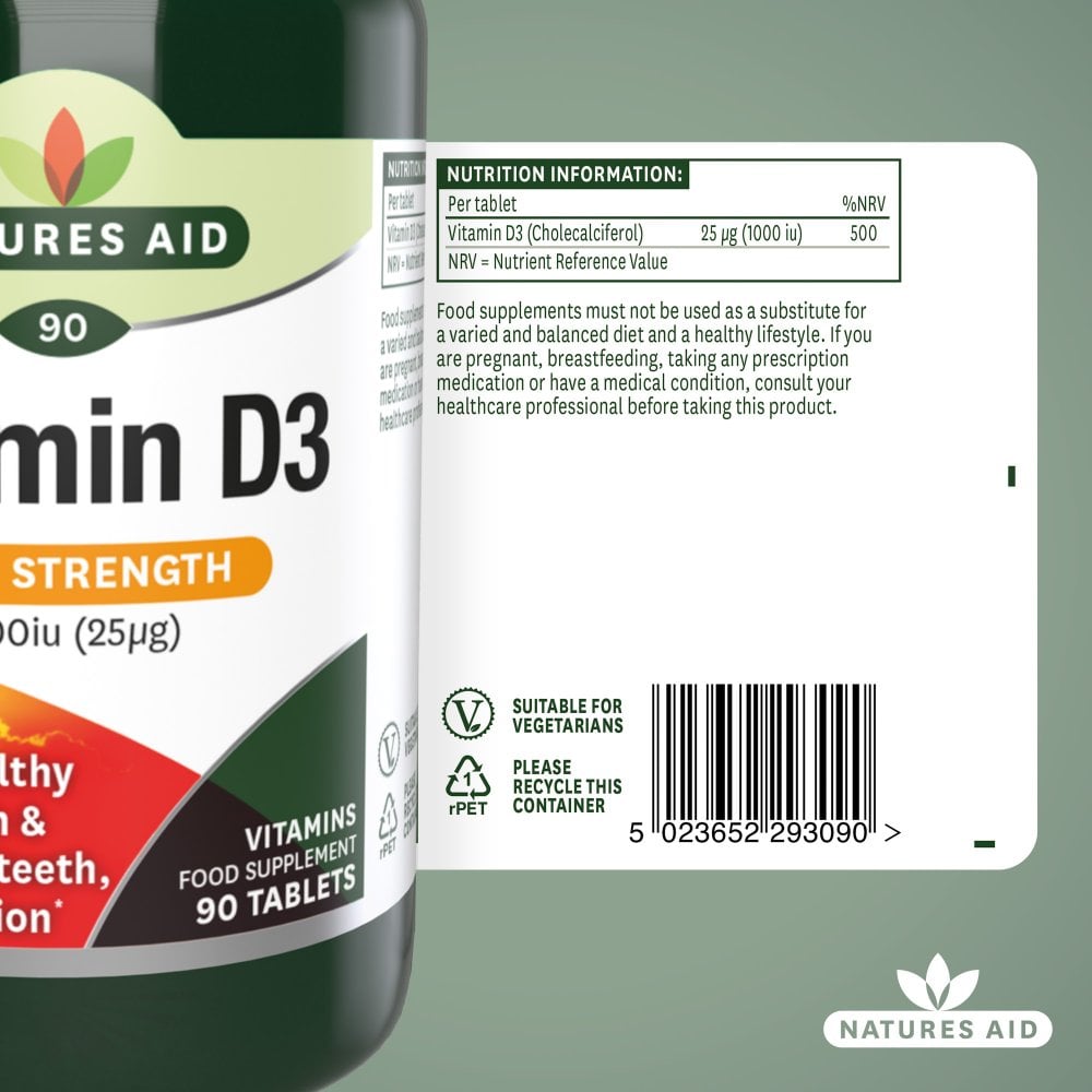 Natures Aid Vitamin D3 1000IU 1000 IU, 90 Tablets | Higher-Strength Vitamin D3 Tablet – product photo