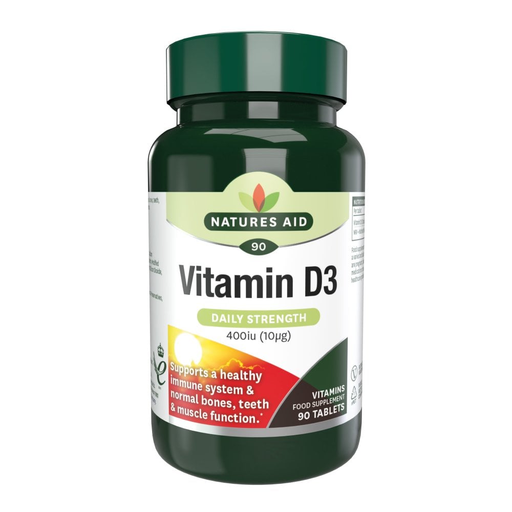Natures Aid Vitamin D3 400IU 400 IU, 90 Tablets | Daily Vitamin D3 for Bones & Muscles