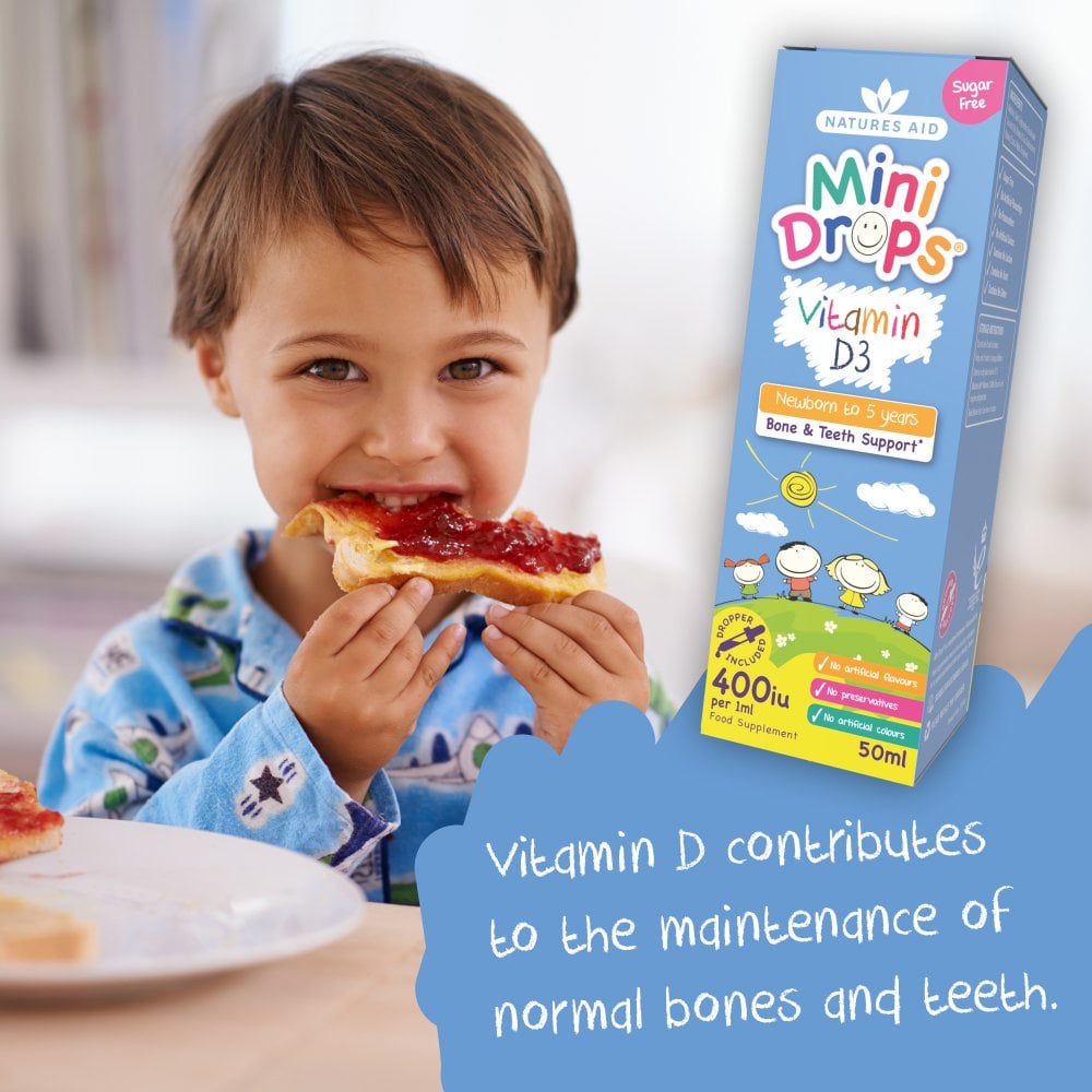 Natures Aid Vitamin D3 400IU Mini Drops 400 IU, 50ml | Vitamin D3 Drops for Babies & Children – product photo