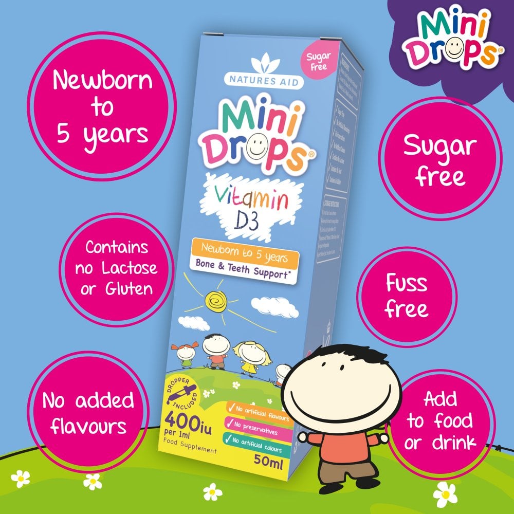 Natures Aid Vitamin D3 400IU Mini Drops 400 IU, 50ml | Vitamin D3 Drops for Babies & Children – product photo