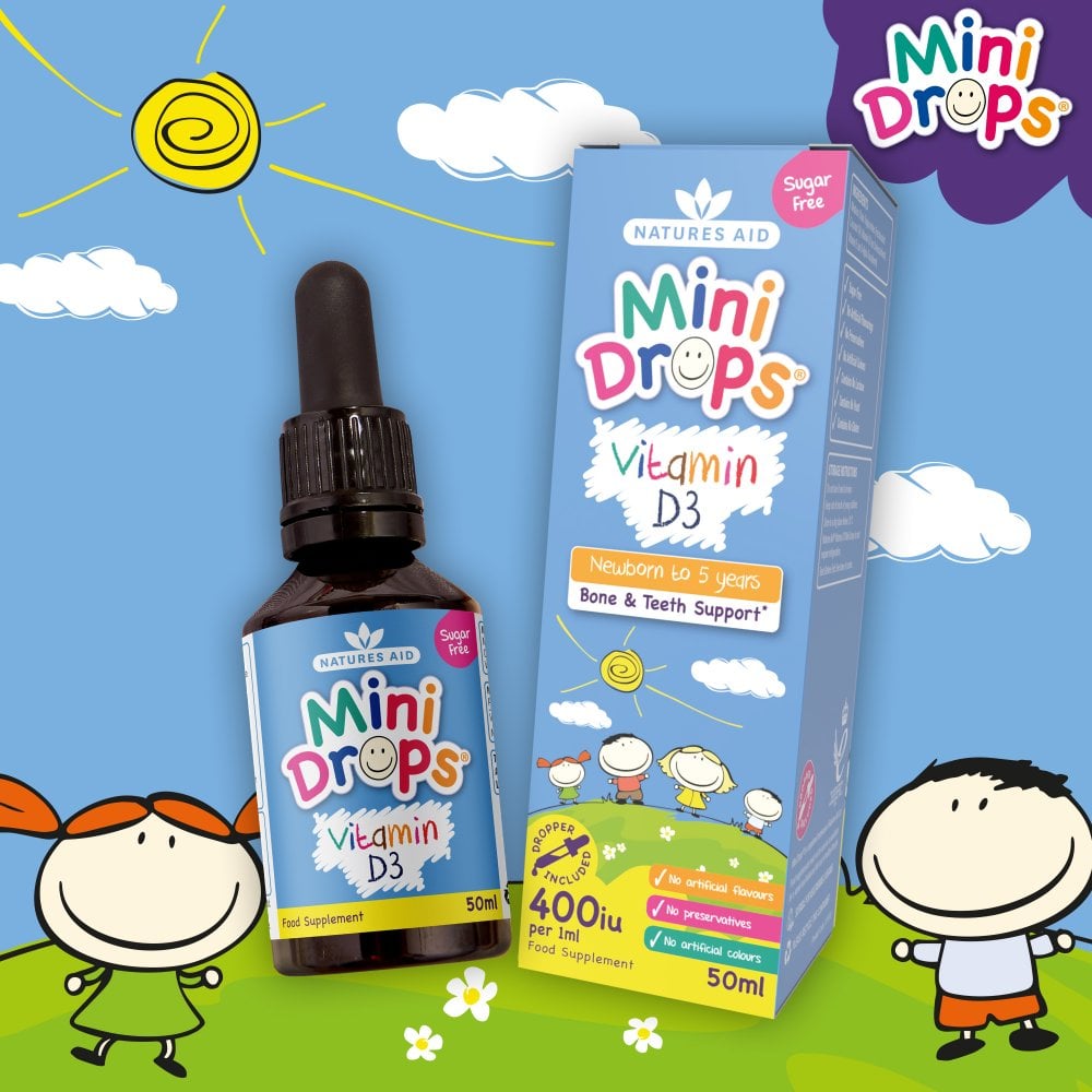 Natures Aid Vitamin D3 400IU Mini Drops 400 IU, 50ml | Vitamin D3 Drops for Babies & Children – product photo