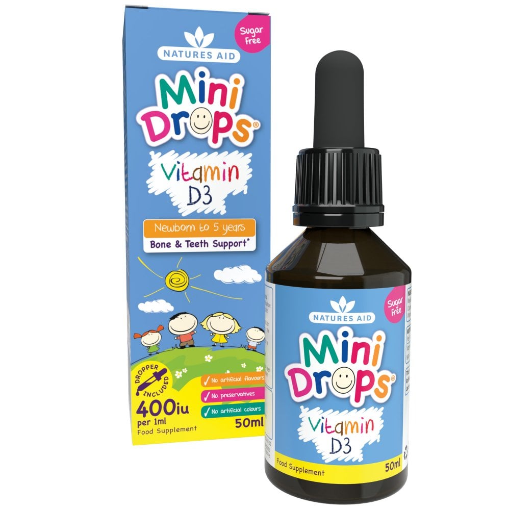 Natures Aid Vitamin D3 400IU Mini Drops 400 IU, 50ml | Vitamin D3 Drops for Babies & Children