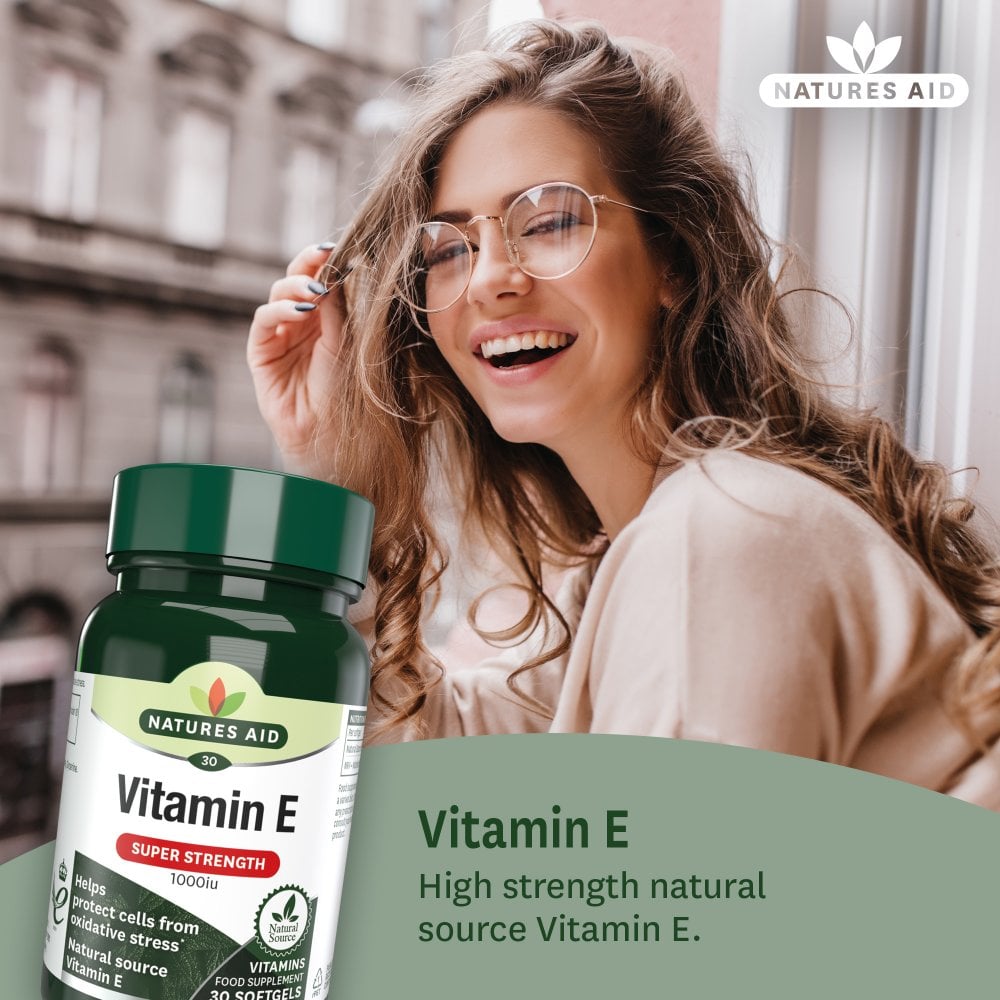 Natures Aid Vitamin E 1000IU 1000 IU, 30 Softgels | Natural-Source Vitamin E (d-alpha Tocopherol) – product photo