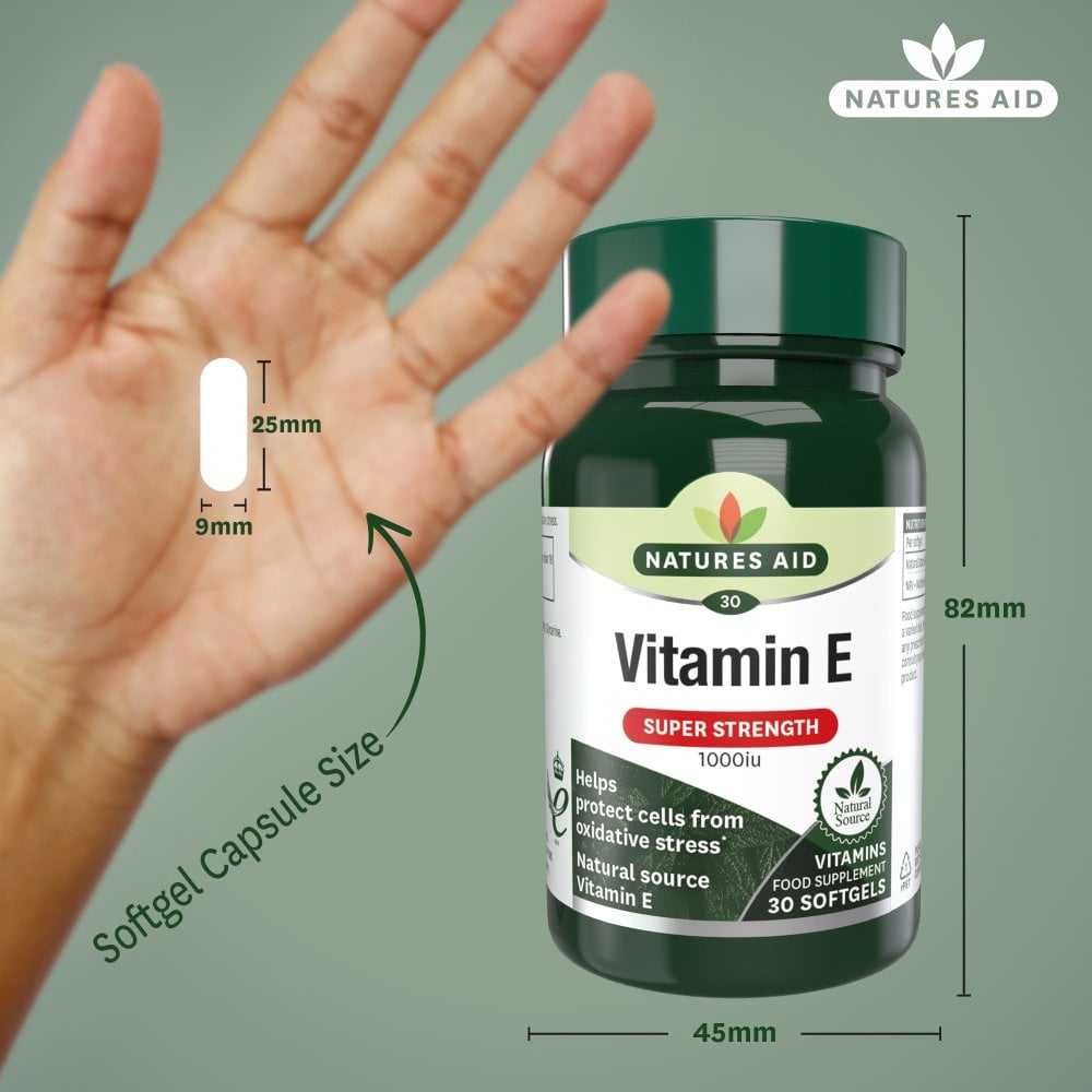 Natures Aid Vitamin E 1000IU 1000 IU, 30 Softgels | Natural-Source Vitamin E (d-alpha Tocopherol) – product photo