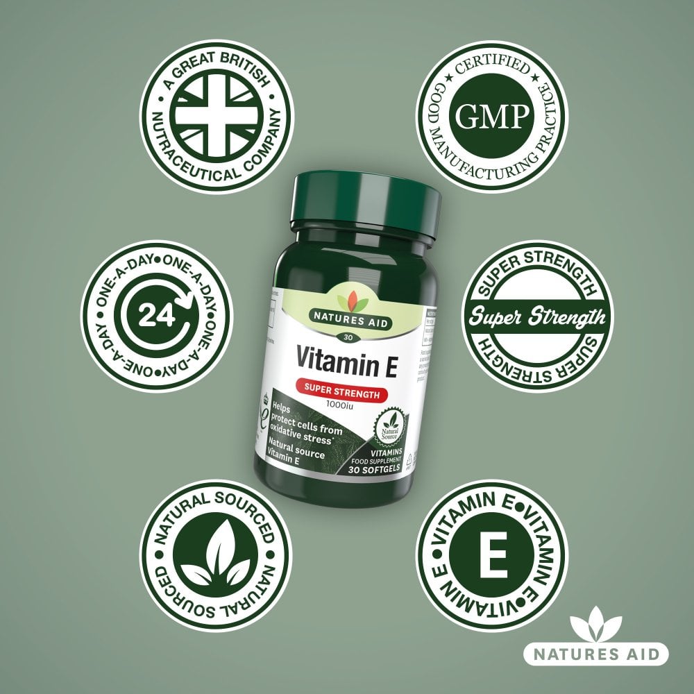 Natures Aid Vitamin E 1000IU 1000 IU, 30 Softgels | Natural-Source Vitamin E (d-alpha Tocopherol) – product photo