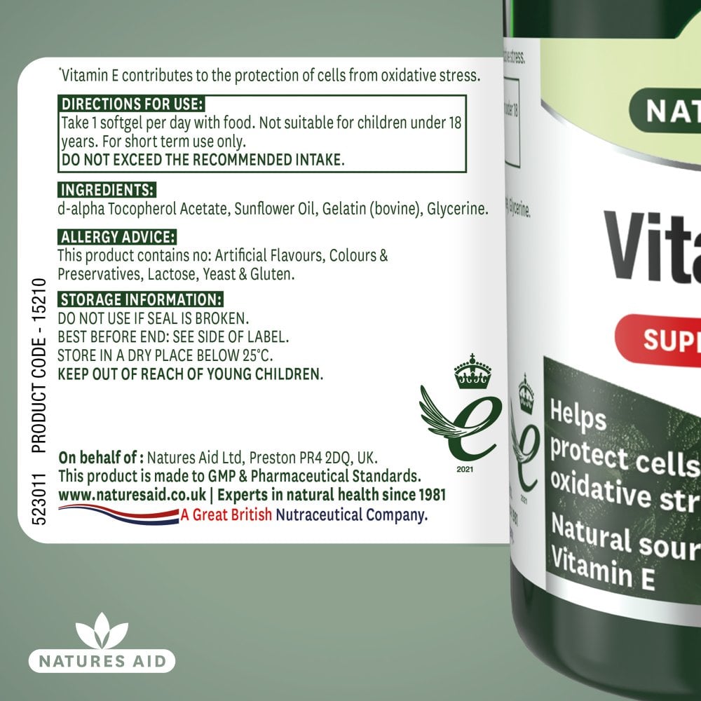 Natures Aid Vitamin E 1000IU 1000 IU, 30 Softgels | Natural-Source Vitamin E (d-alpha Tocopherol) – product photo