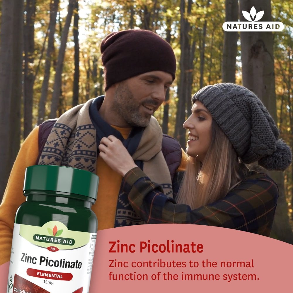 Natures Aid Zinc Picolinate 15 mg, 30 Tablets | Elemental Zinc 15 mg with Copper – product photo