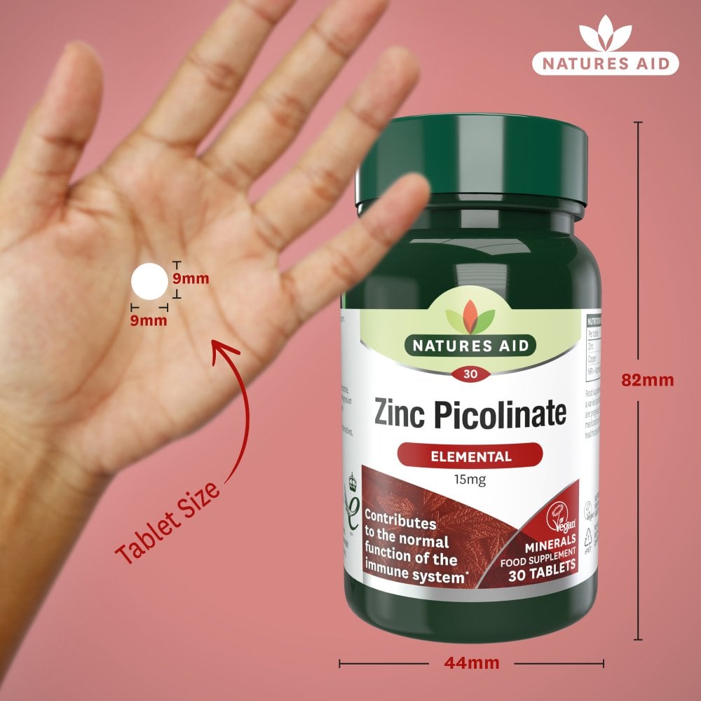 Natures Aid Zinc Picolinate 15 mg, 30 Tablets | Elemental Zinc 15 mg with Copper – product photo