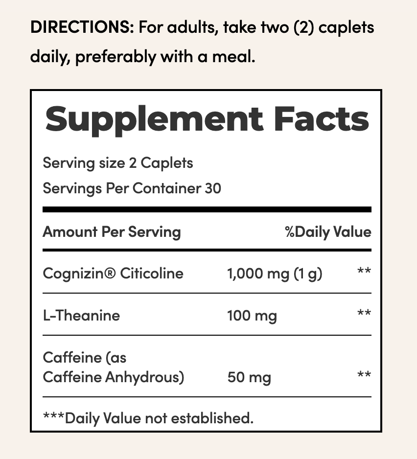 Nature's Bounty Active Mind 1000 mg Cognizin, 60 Tablets | Caffeine and L-Theanine with Cognizin – product photo