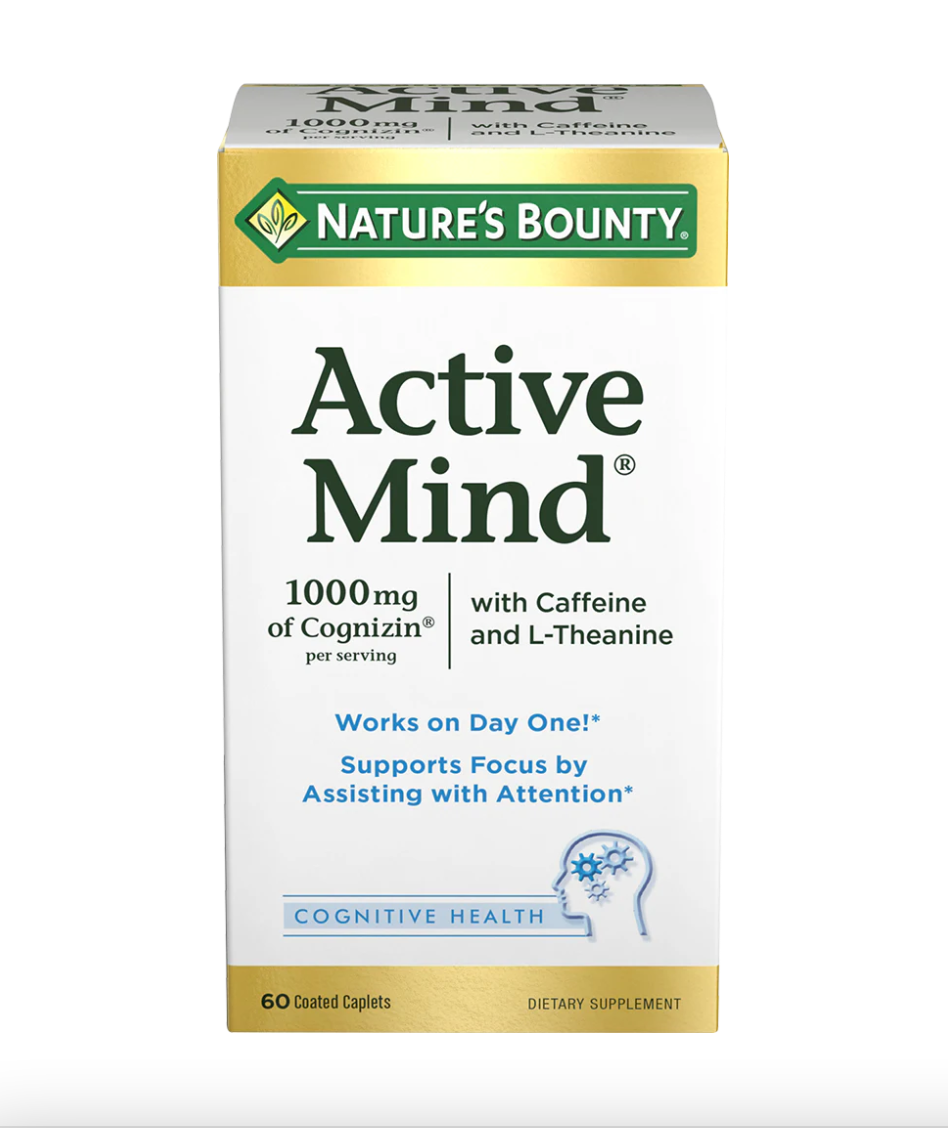 Nature's Bounty Active Mind 1000 mg Cognizin, 60 Tablets | Caffeine and L-Theanine with Cognizin
