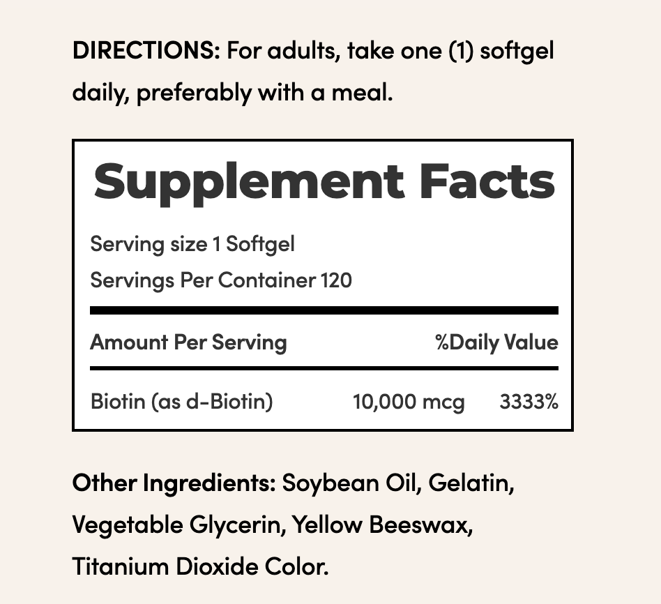 Nature's Bounty Biotin 10000 mcg, 120 Softgels | Biotin for Hair, Skin and Energy Metabolism – product photo