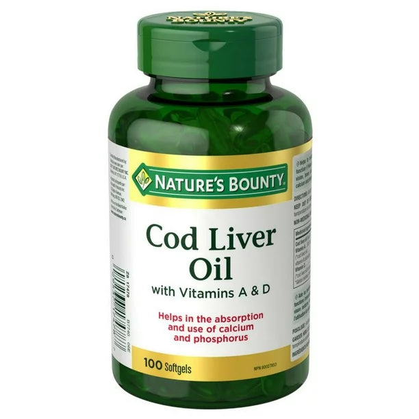 Nature's Bounty Cod Liver Oil with Vitamins A & D, 100 Softgels | Cod Liver Oil with Vitamins A and D