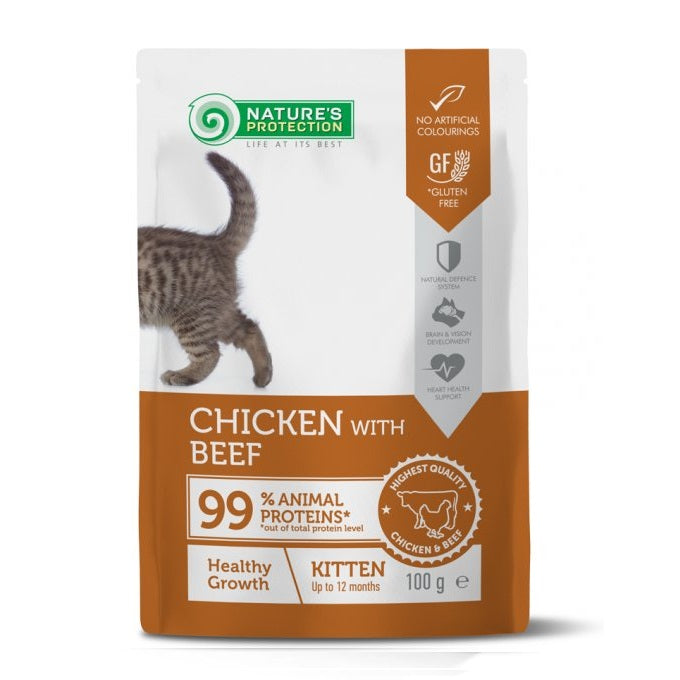 Nature's Protection Healthy Growth Chicken with Beef Wet Cat Food 100g | Chicken and Beef Kitten Pouch