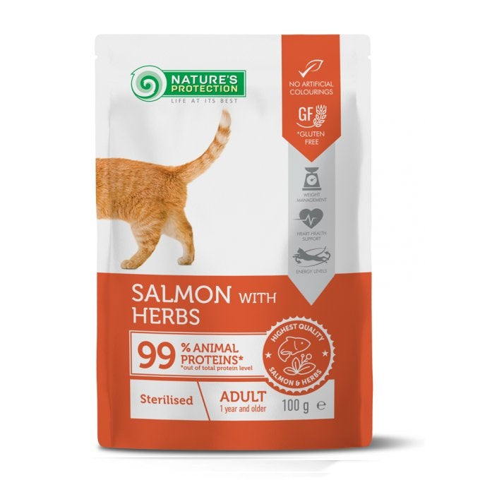 Nature's Protection Sterilised Salmon with Herbs Wet Cat Food 100g | Salmon and Herbs for Sterilised Cats
