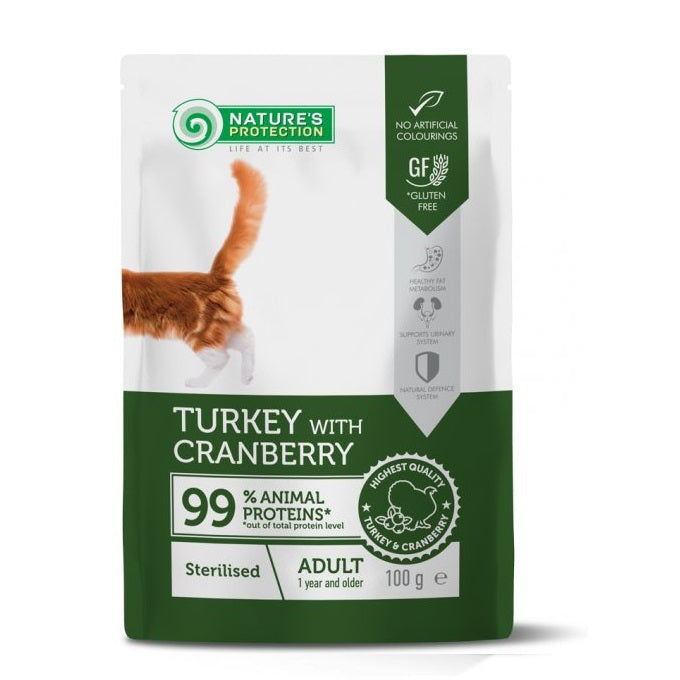 Nature's Protection Sterilised Turkey with Cranberry Wet Cat Food 100g | Turkey and Cranberry for Sterilised Cats