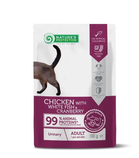Nature's Protection Urinary Chicken, White Fish & Cranberry Wet Cat Food 100g | Urinary Care Chicken and White Fish
