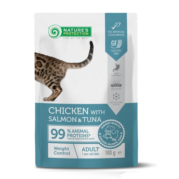 Nature's Protection Weight Control Chicken with Salmon & Tuna Wet Cat Food 100g | Weight Control Chicken, Salmon and Tuna