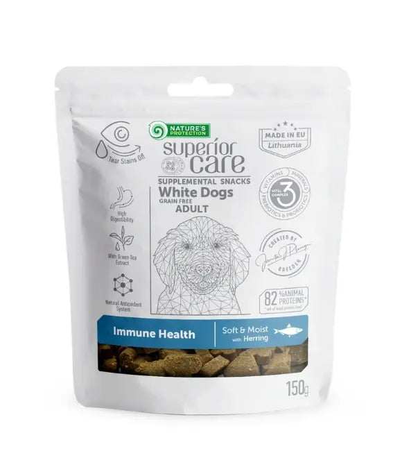 Nature's Protection White Coat Immune Health with Herring Dog Treats 150g | Herring Immune Snacks for White Coats