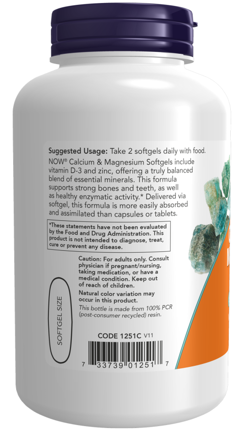 NOW Calcium, Magnesium & Vitamin D, 120 Softgels | Calcium, Magnesium, D-3 & Zinc Softgels – product photo