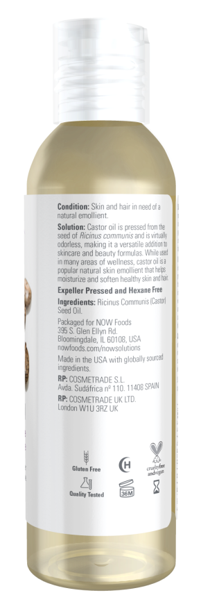 NOW Castor Oil Versatile Skin Care 118ml | Pure Multi-Purpose Skin Softener – product photo
