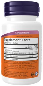 NOW CoQ10 50 mg with Vitamin E & Selenium, 50 Softgels | All-Trans CoQ10 with Vitamin E & Selenium – product photo