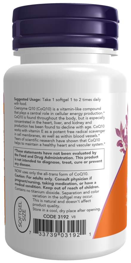 NOW CoQ10 50 mg with Vitamin E & Selenium, 50 Softgels | All-Trans CoQ10 with Vitamin E & Selenium – product photo