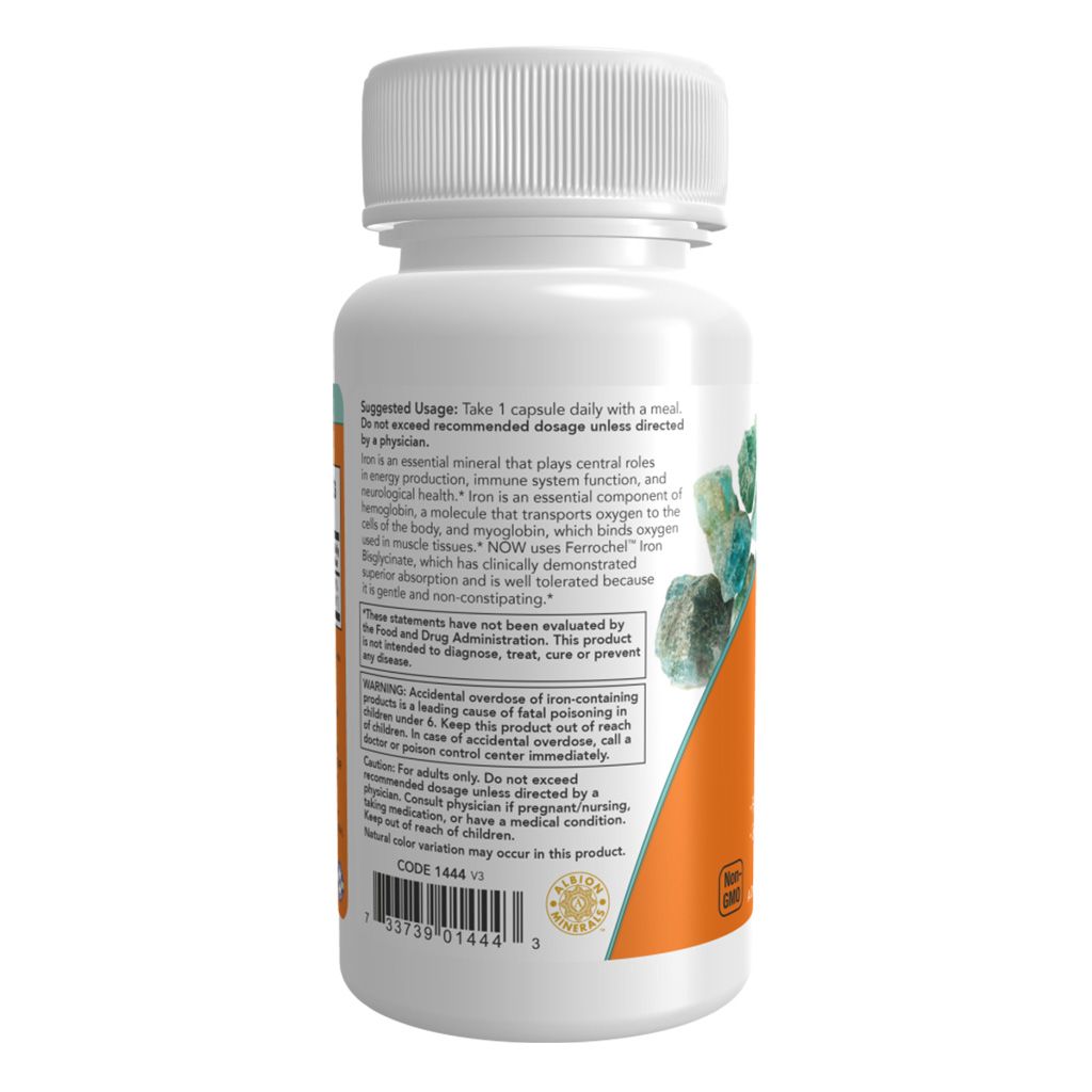 NOW Iron 36 mg Double Strength, 30 Vegetable Capsules | Gentle Ferrochel Iron Bisglycinate – product photo