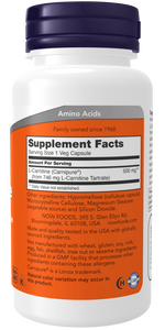 NOW L-Carnitine 500 mg, 60 Vegetable Capsules | Pure Carnipure L-Carnitine – product photo