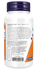 NOW L-Carnitine 500 mg, 60 Vegetable Capsules | Pure Carnipure L-Carnitine – product photo