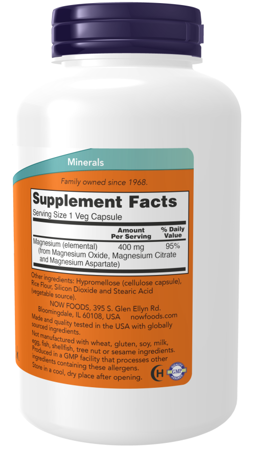 NOW Magnesium 400 mg, 180 Vegetable Capsules | High Strength Magnesium 400 mg – product photo